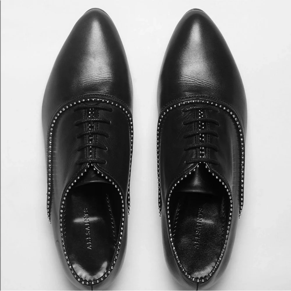 All Saints Oxford Keiko Studded Lace Up in Black Leather